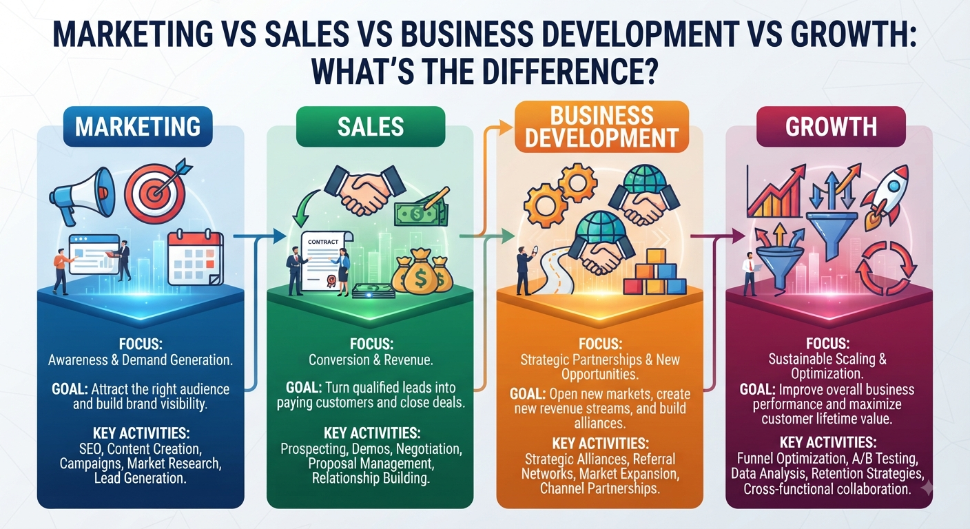 Marketing vs Sales vs Business Development vs Growth